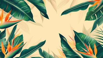 Wall Mural - Design resource for cream bird of paradise leaves