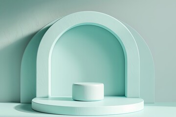 Canvas Print - Geometrical forms, podium arch, minimal background, mint background. 3D rendering