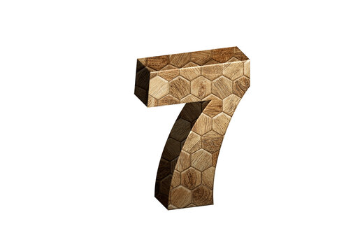 3d Wood Numbers, Alphabet Number Seven made of wood material, high-resolution image of 3d font, ready to use for graphic design purposes