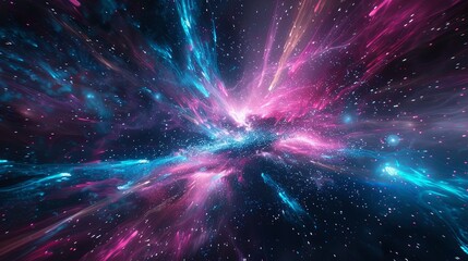 digital art of a hyperspace travel effect with a dynamic burst of pink and blue particles resembling