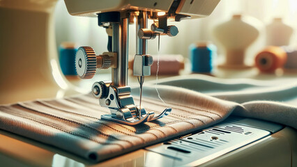 working process of a leather craftsman using a special sewing machine to sew leather.