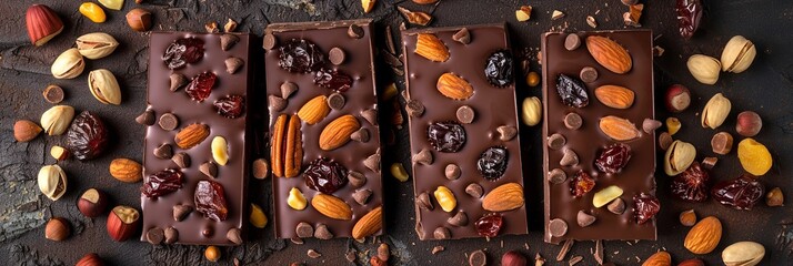 Aufkleber - A chocolate bar topped with nuts and cranberries, showcasing rich textures and natural ingredients. Generative AI