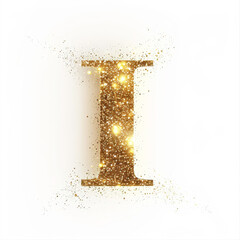 Wall Mural - Golden glowing letter I with gold dust on white clean background. Scrapbook activity. Generative AI