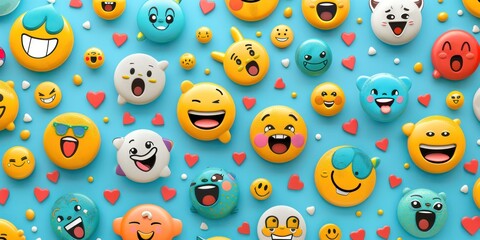 Background with various emojis. Flat illustration. World Emoji Day