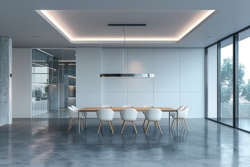 Poster - Front view of empty modern conference room with office table and chairs.