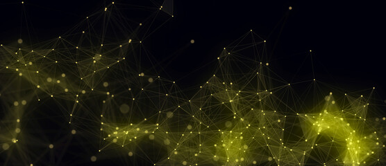 Leinwandbilder - Network connection structure. Yellow science background. Abstract digital background. Big data visualization. 3d rendering.