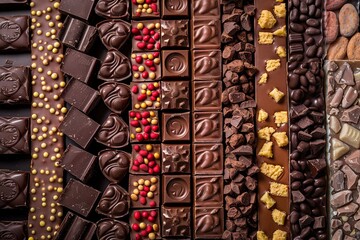 Aufkleber - Close up view of a variety of chocolates in different flavors and types, showcasing rich colors and high detail. Generative AI