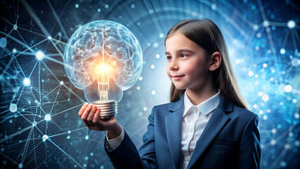 woman holding light bulb with idea