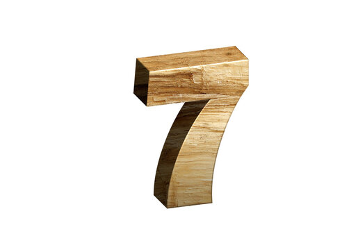 3d Wood Numbers, Alphabet Number Seven made of wood material, high-resolution image of 3d font, ready to use for graphic design purposes