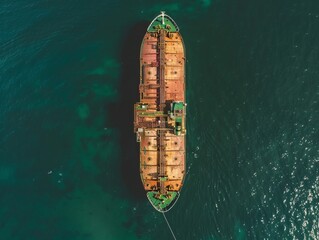 Taking Flight: Aerial Drone Footage of Crude Oil Tanker Setting Sail from Port in 4:3 Aspect Ratio