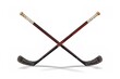 © Jahid CF 5327702 - Field hockey. Sports supplies for playing on a white background. Hockey stick and ball. Crossed sticks for hockey. Sports competition on the grass.