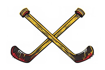 Wall Mural - Field hockey. Sports supplies for playing on a white background. Hockey stick and ball. Crossed sticks for hockey. Sports competition on the grass. 