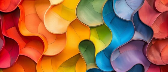 Poster - Abstract painted colored 3d rainbow colors, wooden deco decor panel wall texture with geometric shapes, overlapping layers - Wood waves structure background LGBT, LGBTQ