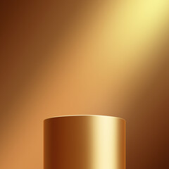 Poster - Gold podium product stage background on luxury 3d presentation abstract golden spotlight premium cosmetic platform display or empty advertising fashion pedestal elegant sale studio stand backdrop.