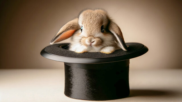 little rabbit peeking out from a magician's hat