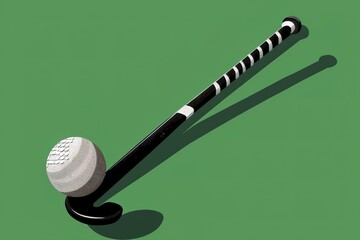 Canvas Print - Field hockey stick and ball on the green field