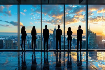 Standing in a row of business people in the high-rise office