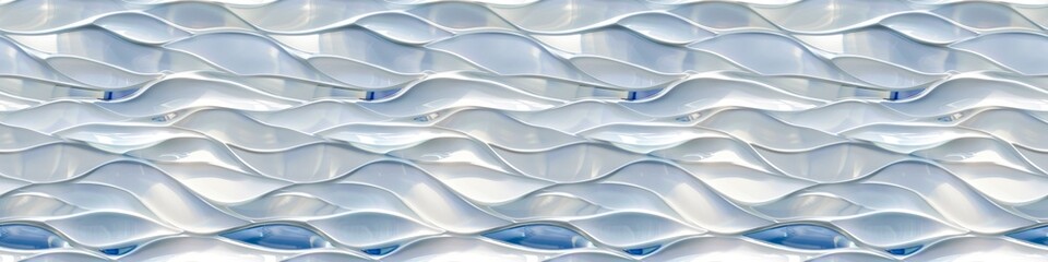 Leinwandbilder - White blue waves leaves 3d tiles tile ceramic texture wall background banner panorama, seamless pattern