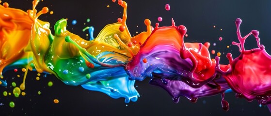 Poster - Abstract colorful art liquid floating colors splashes background banner - Colorful acrylic paint splashing, color splash bold rainbow colors, isolated on black background texture