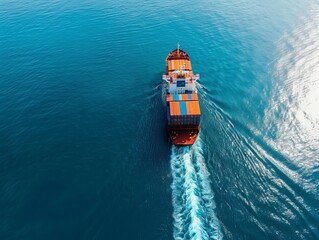 Journey Across the Peaceful Seas: A Captivating Aerial View of a Container Cargo Ship