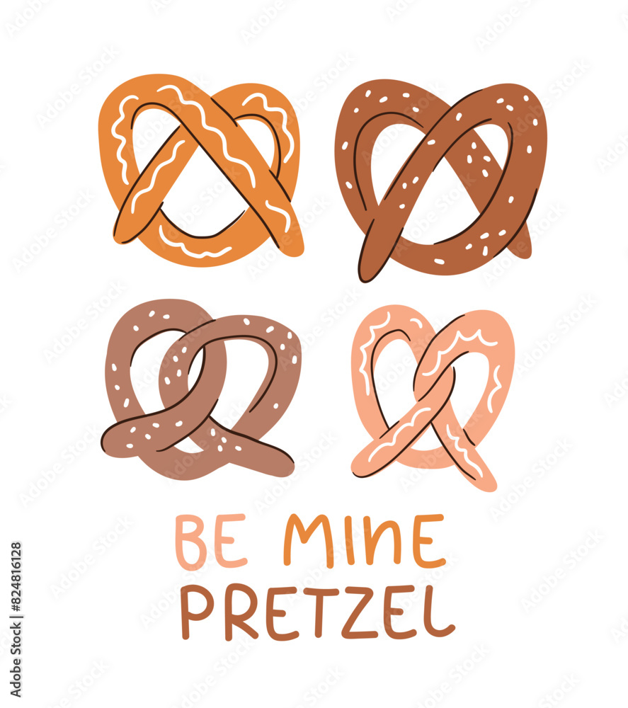 Vector de Stock Cute pretzel love card design with lettering. Vector ...