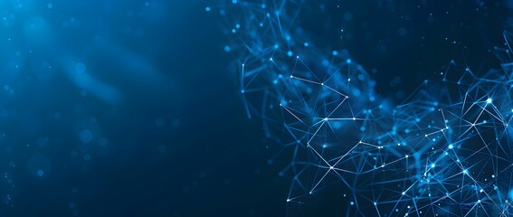 Poster - Abstract blue background with low poly lines and dots, hitech concept of digital network connection structure, big data or cyber technology design for banner, poster, web site, mobile website template