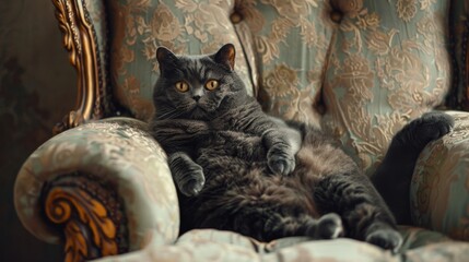 Aufkleber - A fat cat perched on a plush armchair, looking directly at the camera with an inquisitive expression.