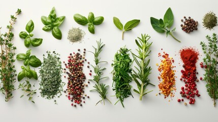 Image of fresh herbs and spices laid out for a cooking session