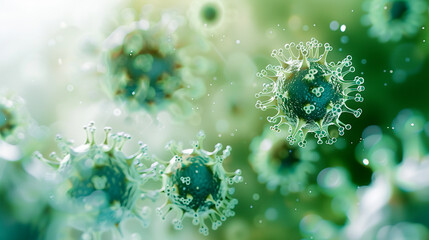 Wall Mural - virus cells, microscopic view of floating influenza virus cells