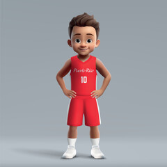 Wall Mural - 3d cartoon basketball player in Puero Rico national team kit.