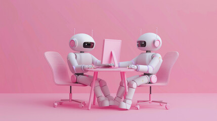 Wall Mural - 3D Illustration of AI Chatbot Sitting and Chatting on Computer