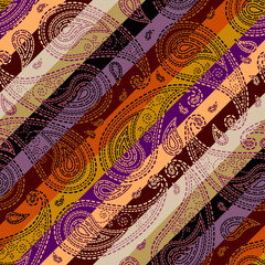 Aufkleber - Ornamental embroidery paisley seamless pattern, texture effect. Textile patchwork pattern. Vector illustration