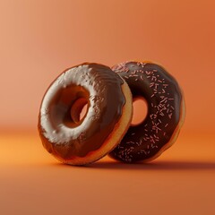 Wall Mural - a glazed donut vs chocolate donut, vivid color, background blur