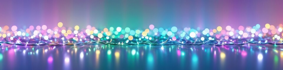 Wall Mural - Colorful bokeh lights on dark background. Pastel light effect with blurred and sparkling dots. Abstract blurry Christmas background. Illustration for banner and poster