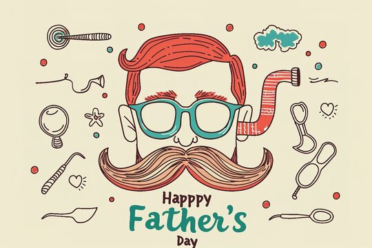 A Father's Day card featuring a mustache and hat, perfect for celebrating dad's special day.