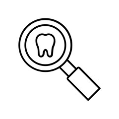 Tooth in magnifying lens. outline icon