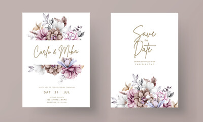 Wall Mural - set of wedding invitation cards with beautiful flowers wreath