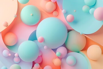 Poster - 3d render of abstract spheres in pastel colors, background for web design or print on demand products 
