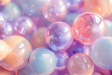 Poster - 3d render of abstract spheres in pastel colors, background for web design or print on demand products 
