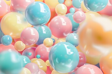 Poster - 3d render of abstract spheres in pastel colors, background for web design or print on demand products 
