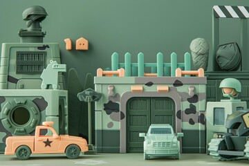 pastel toy military checkpoint playset encouraging imaginative roleplay and creativity product photo