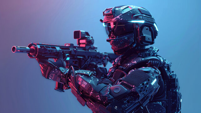 Futuristic Soldier with Modern Tech Weapons