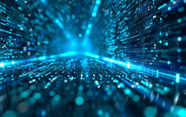streaming digital data in a dynamic blue cyberspace.