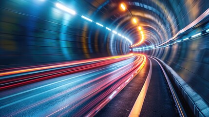 Wall Mural -   A well-exposed image of a tunnel with illumination emanating both within and at its terminus