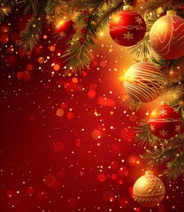 Christmas background with red and gold ornaments