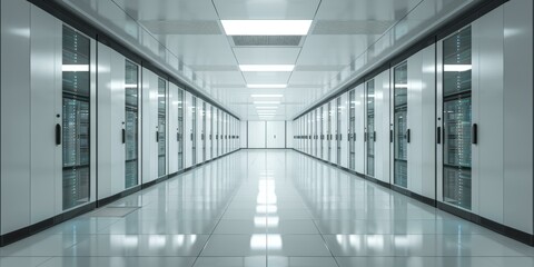 Futuristic Technology Server Room With Glowing Lights