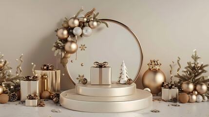 Sticker - Luxury Merry Christmas product display podium decoration 3d render 8k quality