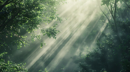 Poster - Serene Morning Light Through Dense Forest Foliage  