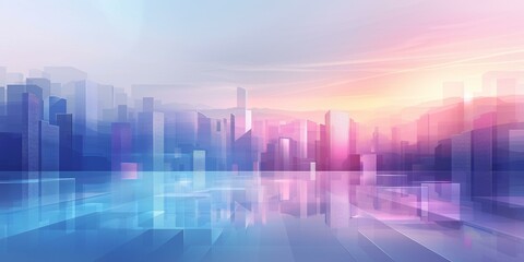 Wall Mural - Abstract Illustration of a City Skyline with a Pink Sunset