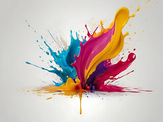 Liquid paint colorful splashes on white gray background, creativity and motion concept